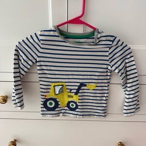 Mini Boden Blue and White Striped Long Sleeve Tee with Yellow Digger. Size 2-3